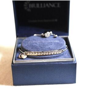 NIB Brillance Mother Daughter Swarovski Crystal Bar Heart Charm 8 " Bracelet